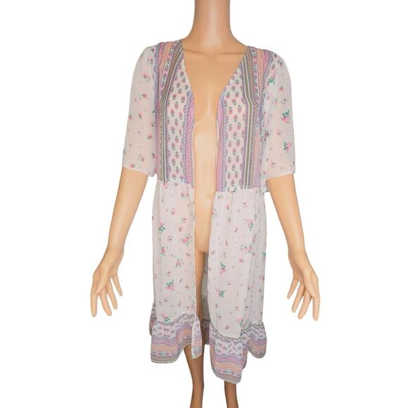Ultra Flirt Womens Boho Sheer Cover Up Kimono resort wear Floral Size Large - Picture 1 of 8